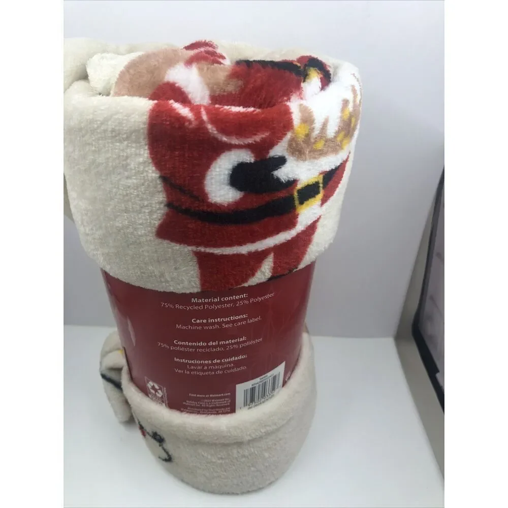 Holiday Time All Over Santas Plush Throw 50 In X 60 In